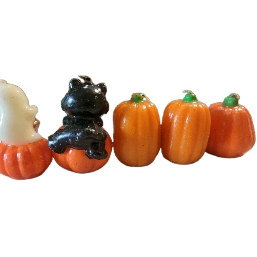 Vtg Halloween Candles Holiday Decor Ghost Witch Jack O Lantern Black Cat Russ